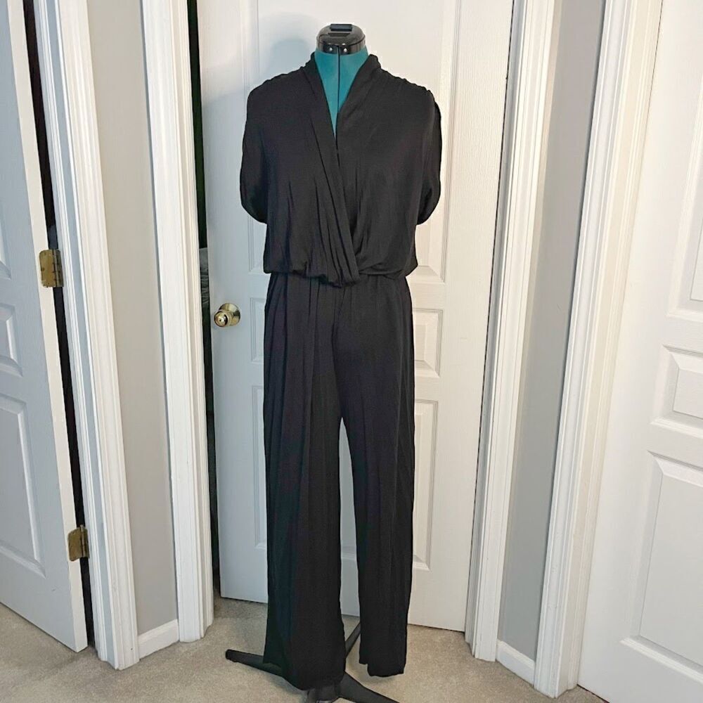 Bar III One Piece Comfy Stretch V Neck Short Sleeve Rayon Spandex Jumpsuit